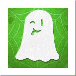 Cute Ghost - green spiderweb Posters and Art